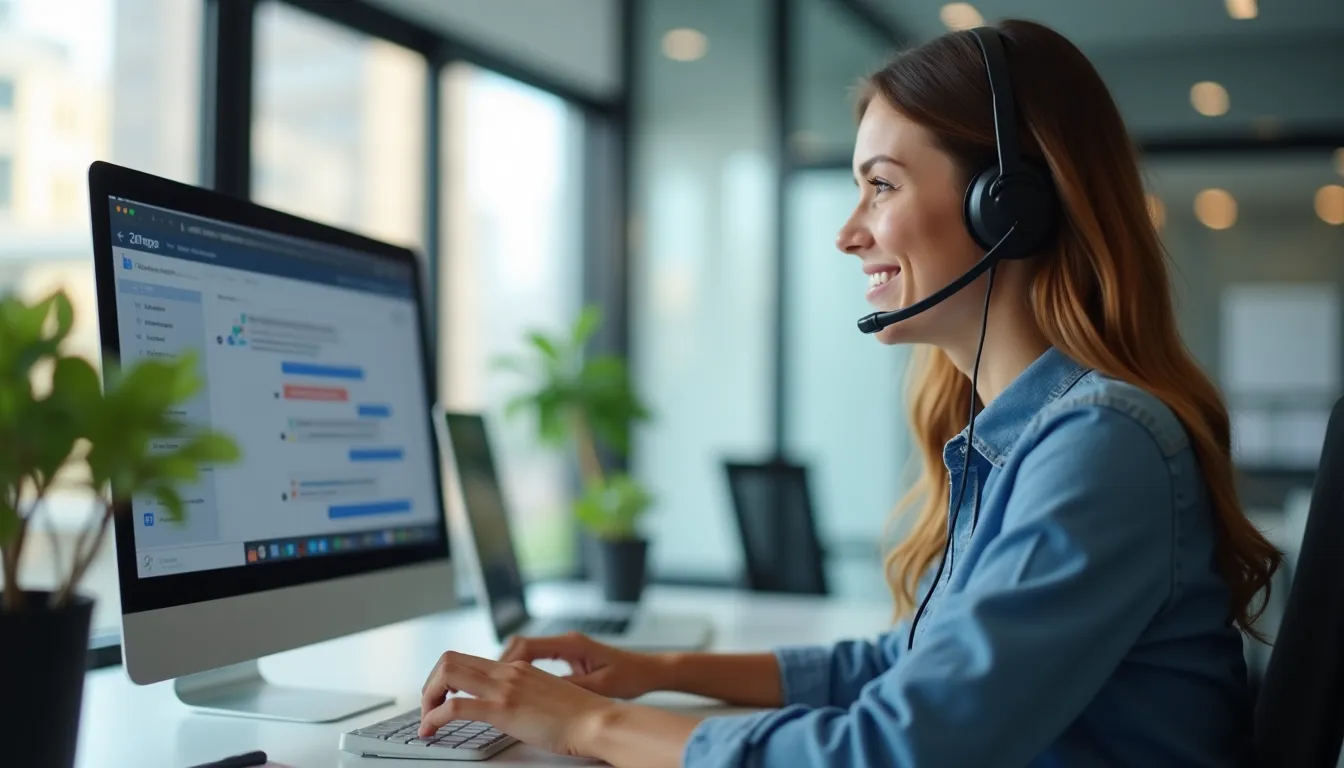 Atendente de suporte respondendo rapidamente uma conversa de chat com o cliente