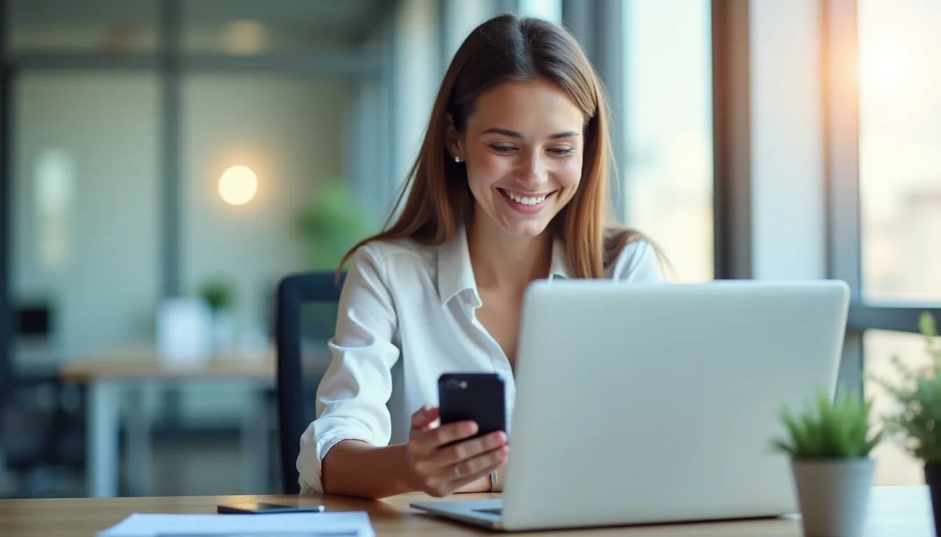 Vendedor respondendo cliente pelo WhatsApp com o CRM aberto no notebook ao lado